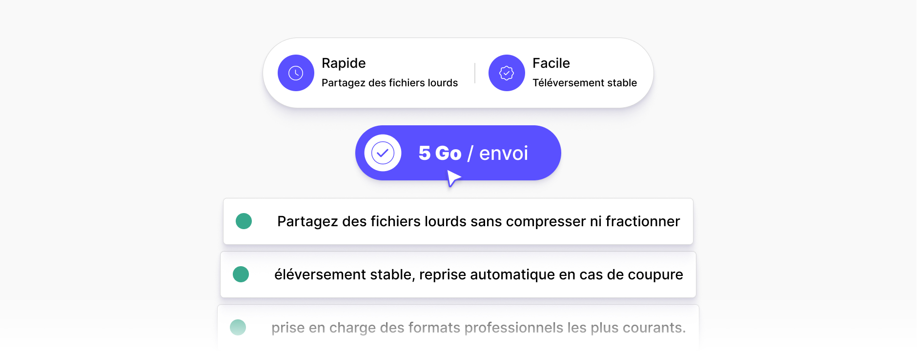 Jusqu'à 5 Go par envoi